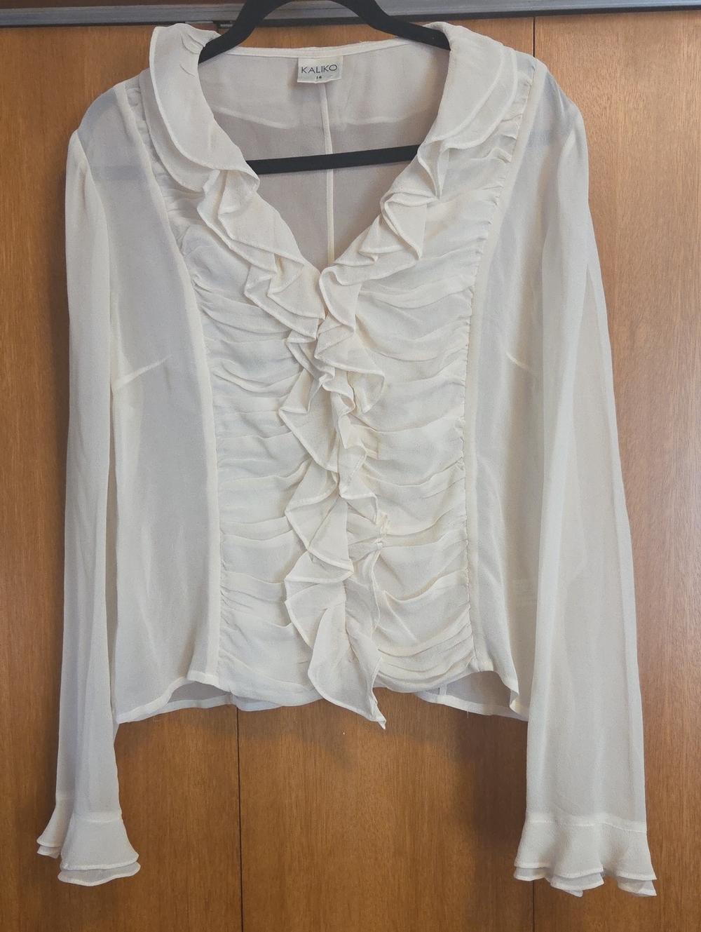 SiLK Ivory Ruffle-Front Long Sleeve Blouse